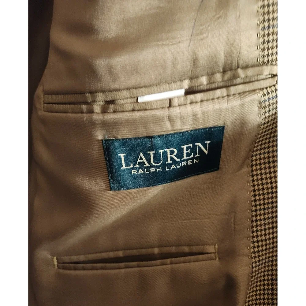 Lauren Ralph Lauren Mens 44L Brown Houndstooth Blue Windowpane Blazer Sport Coat